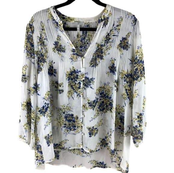 Joie White Floral 3/4 Sleeve Blouse Small - Picture 1 of 11